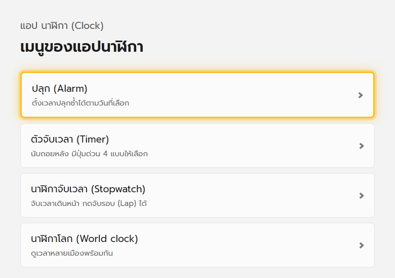 แถบเมนูของแอปนาฬิกาใน Windows 11 มีตัวเลือกนาฬิกาโลก ปลุก ตัวจับเวลา และนาฬิกาจับเวลา