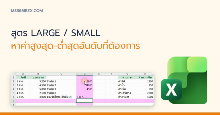ปกบทความ สูตร LARGE และ SMALL ใน Excel หาค่าสูงสุด-ต่ำสุดอันดับที่ต้องการ
