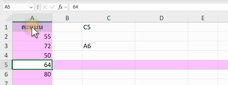 ผลลัพธ์จริงของสูตร ADDRESS ใน Excel