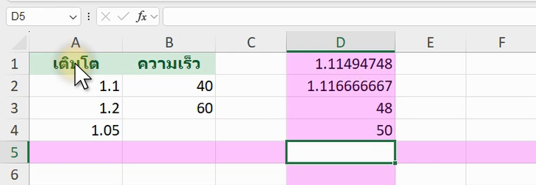 ผลลัพธ์จริงของสูตร GEOMEAN ใน Excel