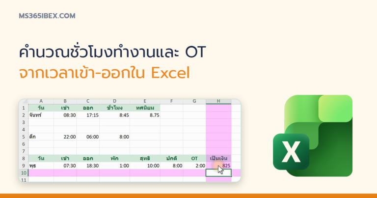 ปกบทความ คำนวณชั่วโมงทำงานและ OT จากเวลาเข้า-ออกใน Excel